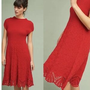 M Anthropologie Feather & Bone Red Oda Sweater dress w/red strapless slip dress